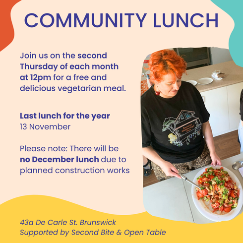 Community Lunch notice including last date of the year, 13 November